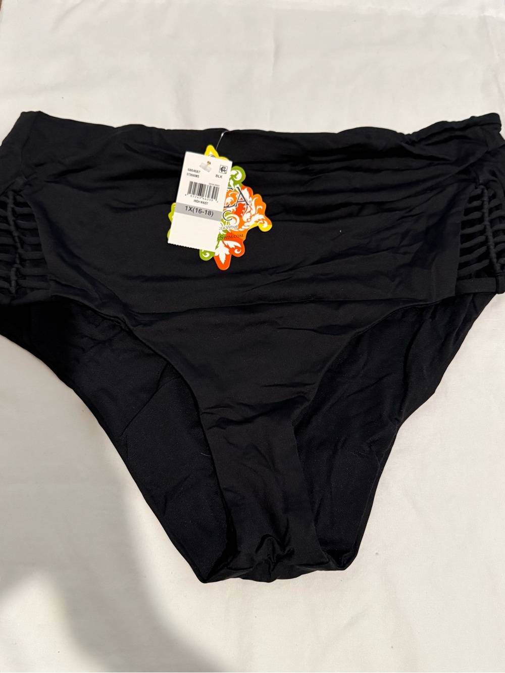 BECCA Black High-Waist Swim Bottoms with Side Lattice
